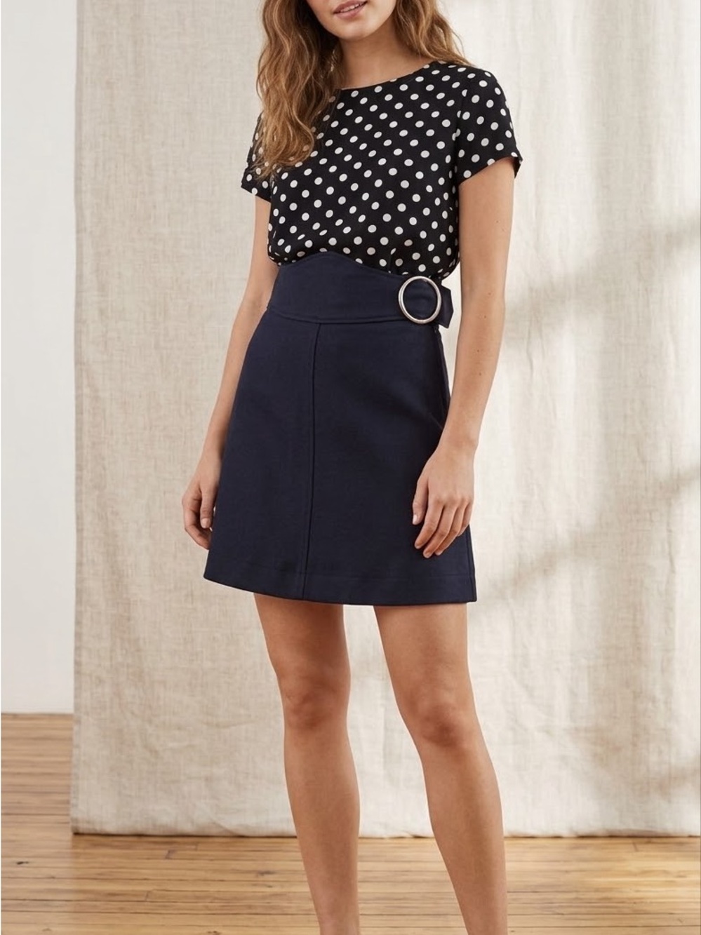 H&M Navy Mini Skirt with Silver Ring Detail